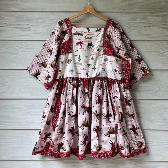 Western Rodeo | US Map | Handmade Bandana Dress SKU 05296 Red/Cowboy - Picture 16 of 16